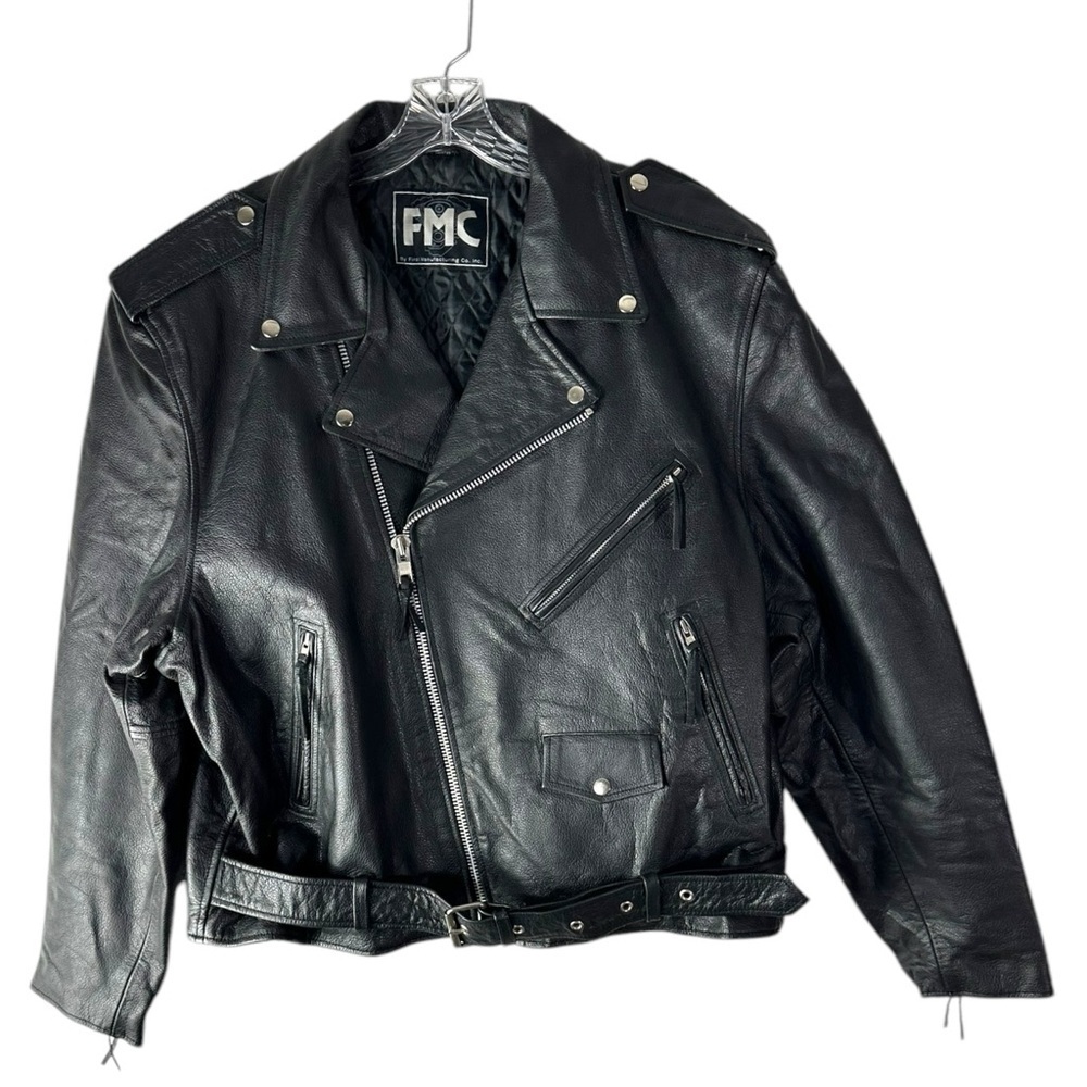 FMC Leather Motorcycle Biker Black Men’s Jacket Size 52